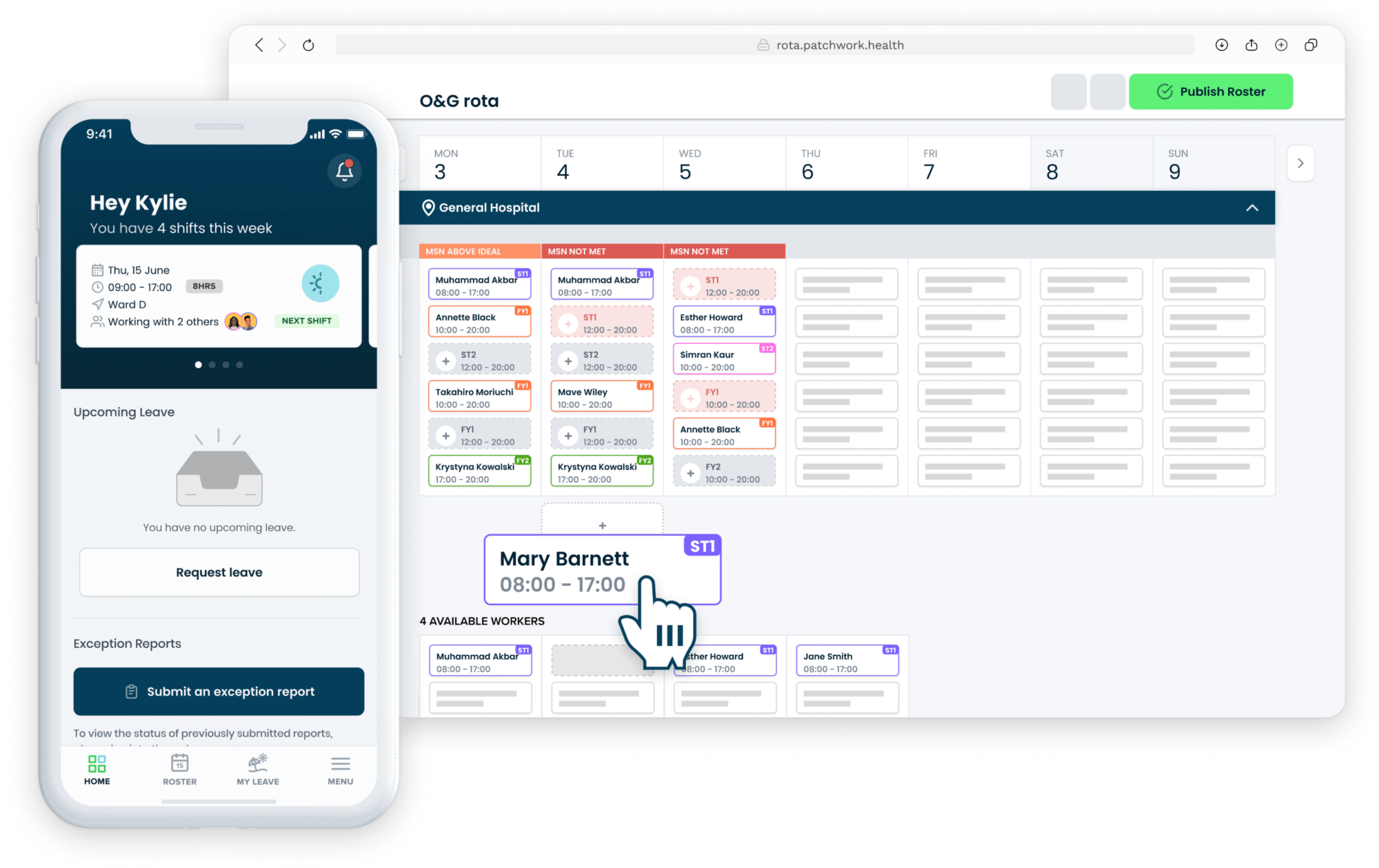 Patchwork Health Rota App and Hub with Request Leave toggle