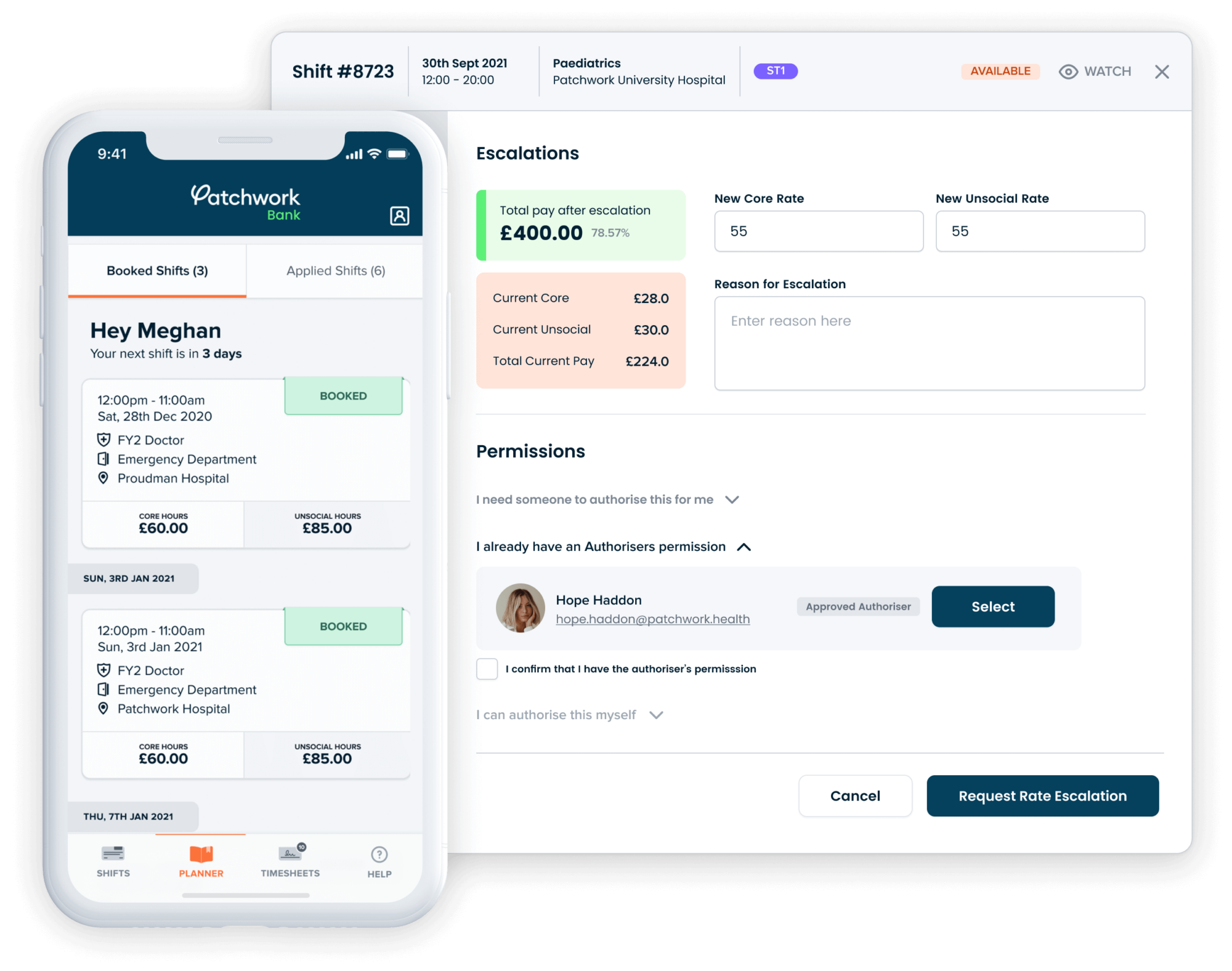 Patchwork’s NHS bank app on mobile and desktop