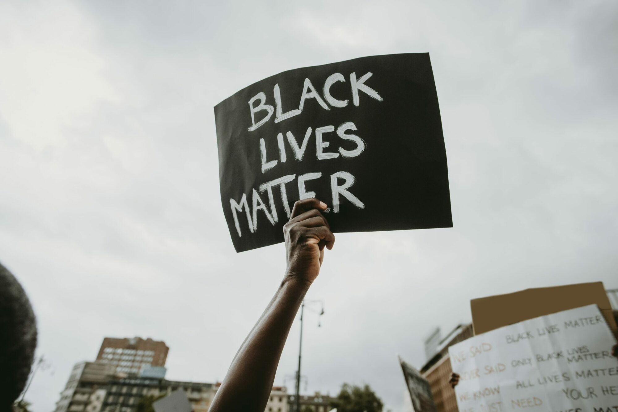 Black lives matter protest with sign