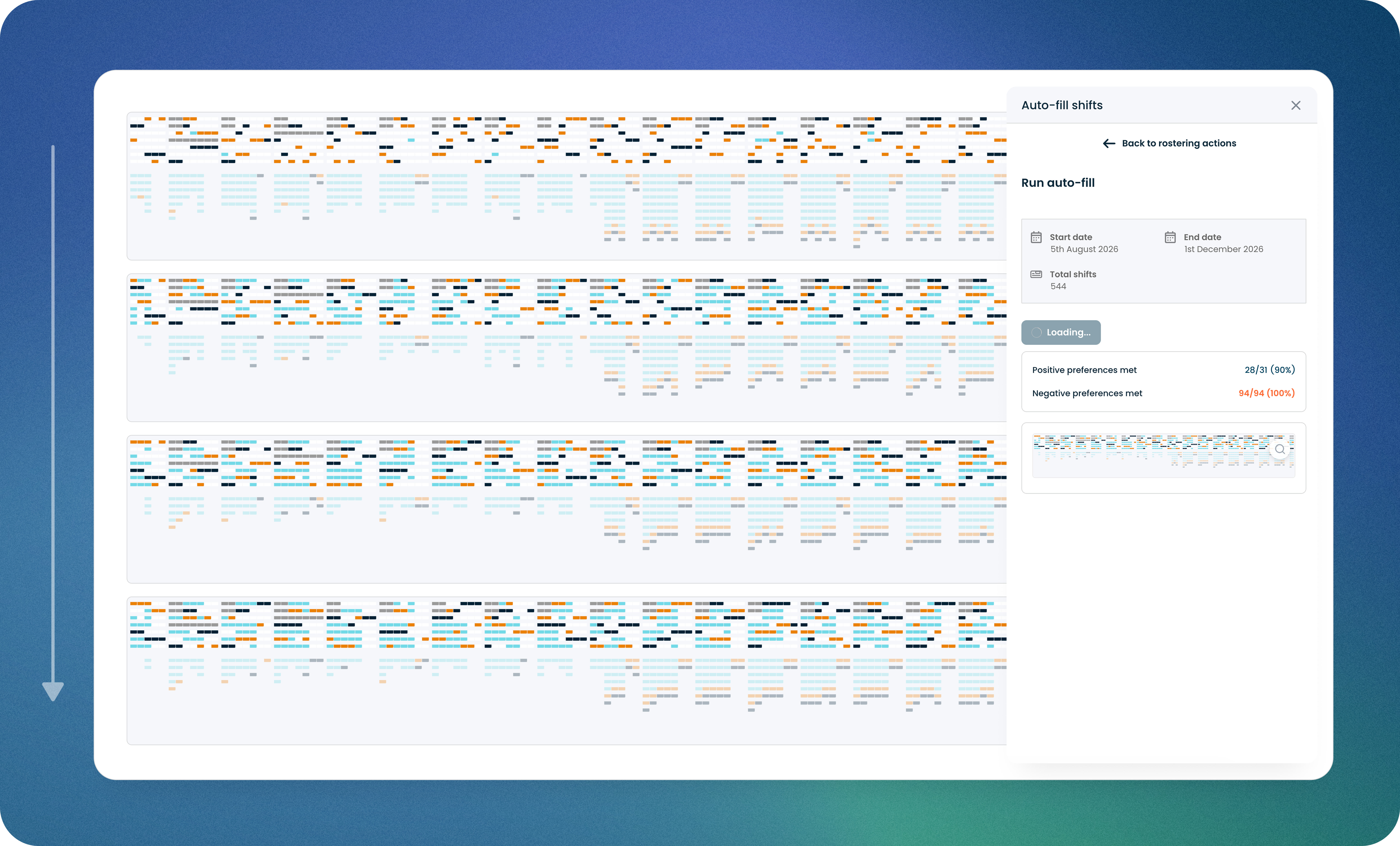 Auto-fill shifts: generation of a work schedule with preference satisfaction metrics.