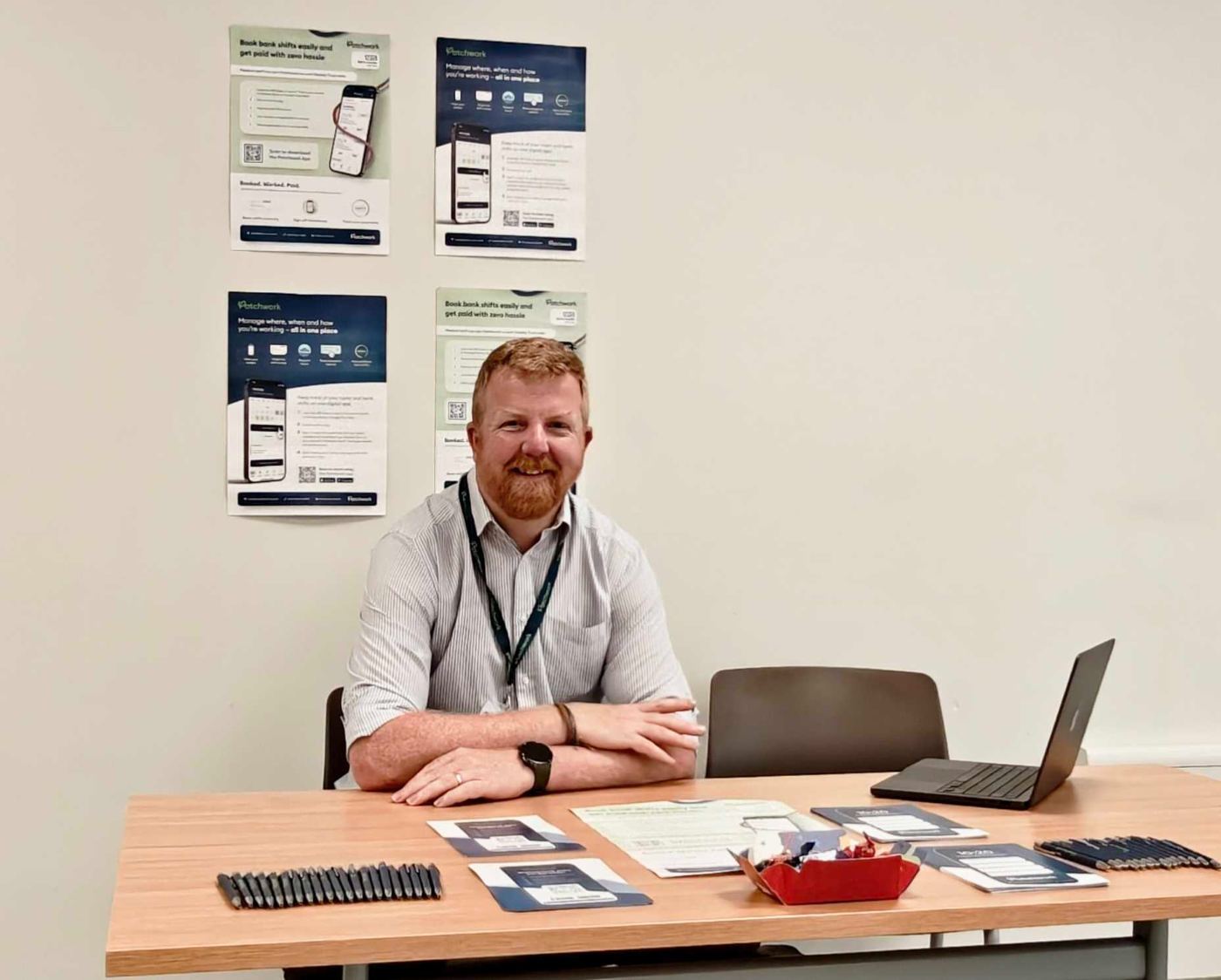 A Patchwork colleague at a hospital drop-in stand